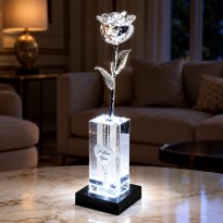 Illuminated 8" Platinum Rose in 4.5" Personalized Crystal Vase